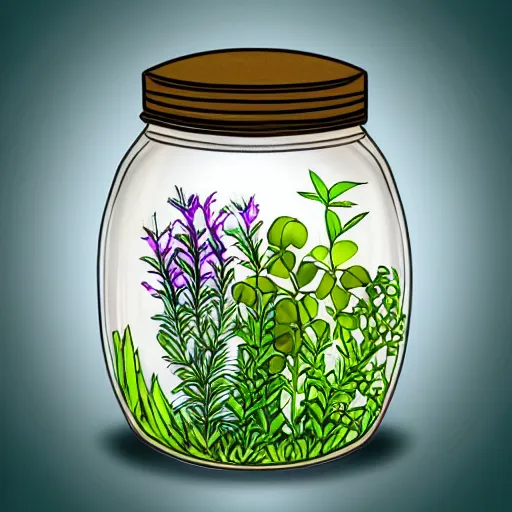 Image similar to a jar with a variety of beautiful plants inside, digital art, awards winning