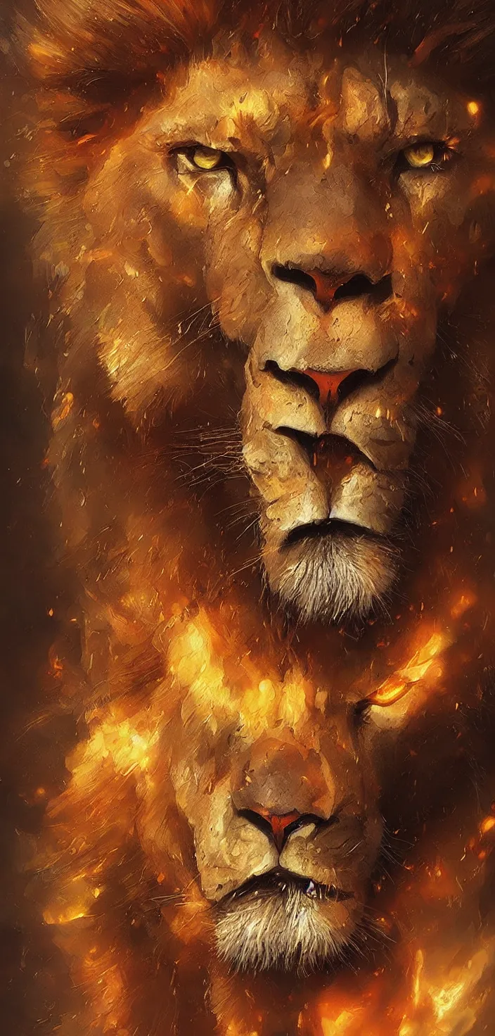Prompt: portrait of a fire lion,digital art,ultra realistic,ultra detailed,art by greg rutkowski,detailed face