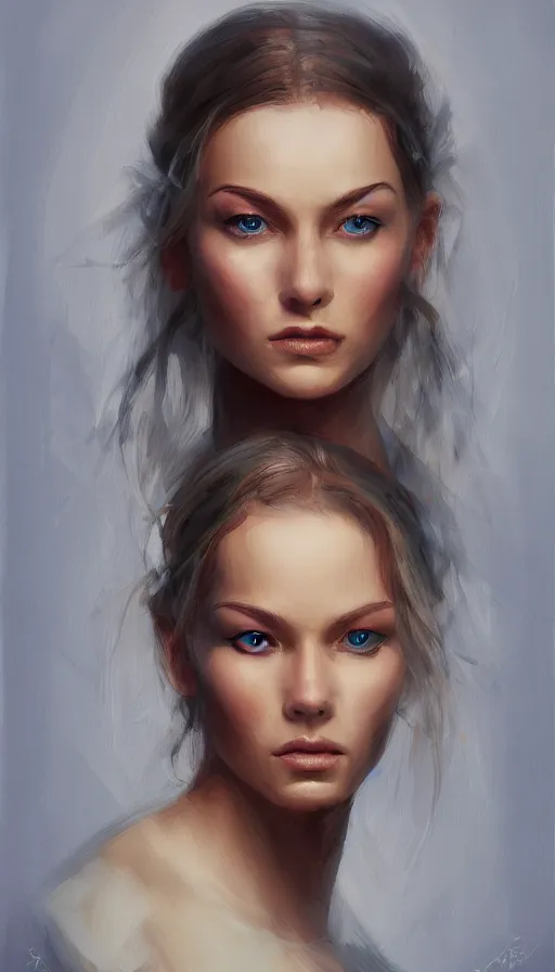 Prompt: concept art by jama jurabaev, portrait of a beautiful nordic woman, fine - face, cinematic shot, trending on artstation, high quality, brush stroke,, vibrant colors, blue eyes