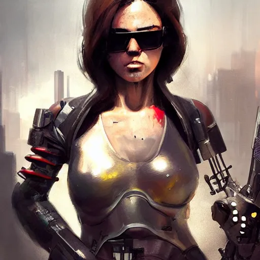 Prompt: female razorgirl with cybernetics, sunglasses, assassin, cyberpunk, dystopian future, chiaroscuro, high detail, painted by greg rutkowski, painted by igor kieryluk, painted by bobby chiu, trending on artstation