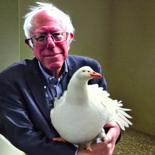 Prompt: Bernie Sanders holding a Goose