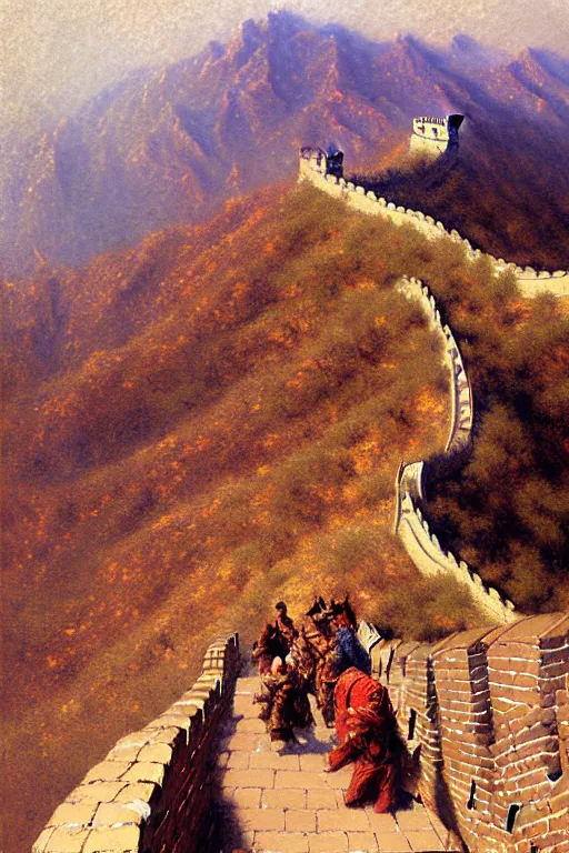 Image similar to The great wall, painting by Gaston Bussiere, Craig Mullins