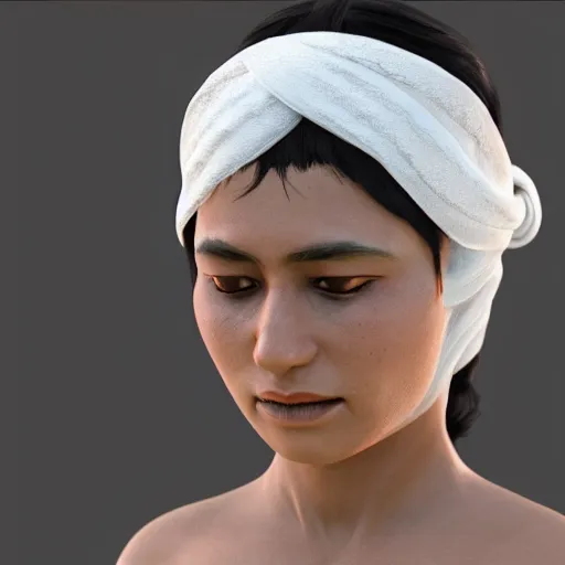 Image similar to a nepali wearing a white shawl, sad, tears, octane render, unreal engine