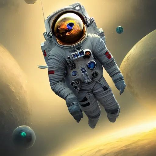 Image similar to an epic portrait of an astronaut entering microscopic multiverse of atoms madness with a tiny micro spaceship, cinematic lighting, trending on Artstation, highly detailed, insane details