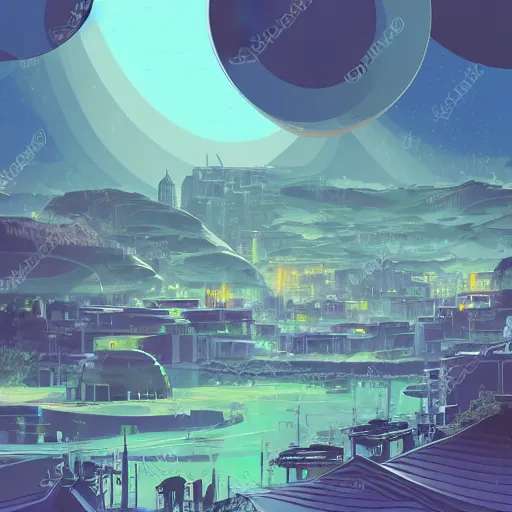 Image similar to beautiful happy picturesque charming organic futuristic sci - fi town in harmony with nature. beautiful light. grainy and rough. soft colour scheme. beautiful artistic vector graphic design art by lurid. ( 2 0 2 2 )