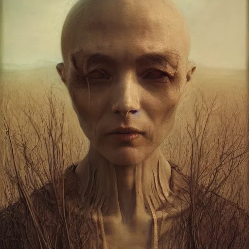 Prompt: Woman masterpiece by Edgar Maxence and Ross Tran, Zdzisław Beksiński, and Michael Whelan, distant, gustav dore, H.R. Giger, 8k, octane render