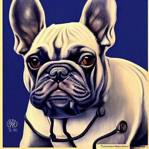 Prompt: a detailed and complex, highly detailed, concept art, soviet propaganda poster depicting a french bulldog. painting by irakli toidze