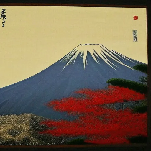 Image similar to mount fuji, misty, ancient japanese painting