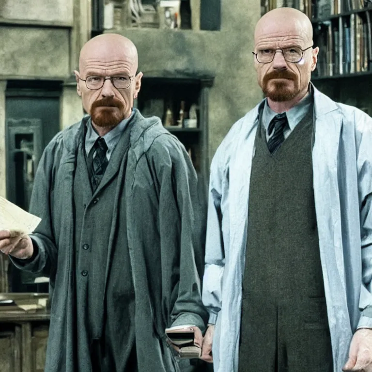 Prompt: Walter White as a professor in Harry Potter, film still