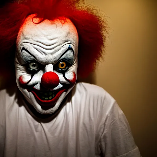 Prompt: creepy clown in your house at night, 8 k, hdr, smooth, award - winning photo
