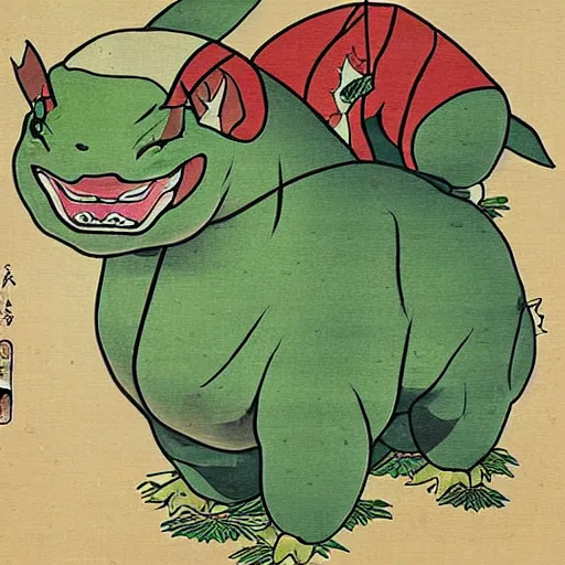 Image similar to Beautiful Ukiyo-e painting of a bulbasaur