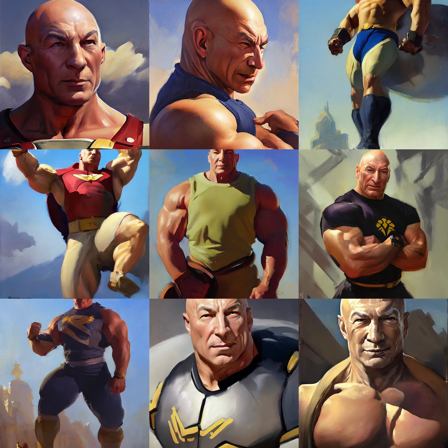 Prompt: greg manchess portrait painting of highly muscular power lifter jean luc picard as overwatch character, medium shot, organic painting, sunny day, matte painting, bold shapes, hard edges, by huang guangjian, gil elvgren, ruan jia, greg rutkowski, gaston bussiere