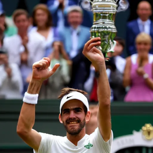 Image similar to joaquin sanchez winning wimbledon,, on his side is roguer applauding him