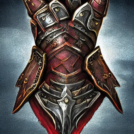 Image similar to warrior Gauntlet, war theme gauntlet, fantasy gauntlet of warrior, armored gauntlet, fiery coloring, epic fantasy style art, fantasy epic digital art, epic fantasy weapon art, an item from fantasy game