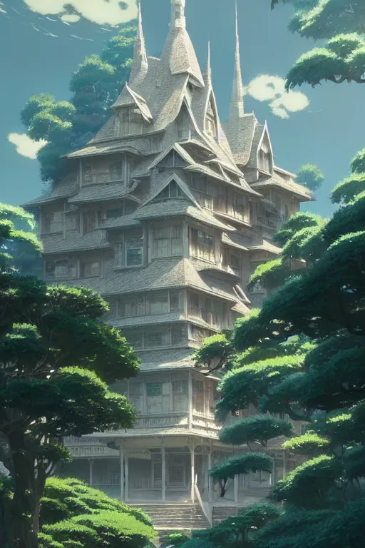 Prompt: crystal castle, exquisite details, denoised, mid view, by artsation, greg rutkowski, makoto shinkai, takashi takeuchi, studio ghibli