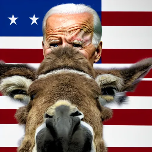 Image similar to biden riding a donkey, photorealistic, ultra detail