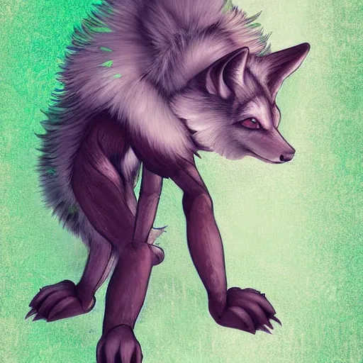 Image similar to Beautiful digital painting, anthro anthropomorphic pastel-green androgynous wolf, Punk outfit.