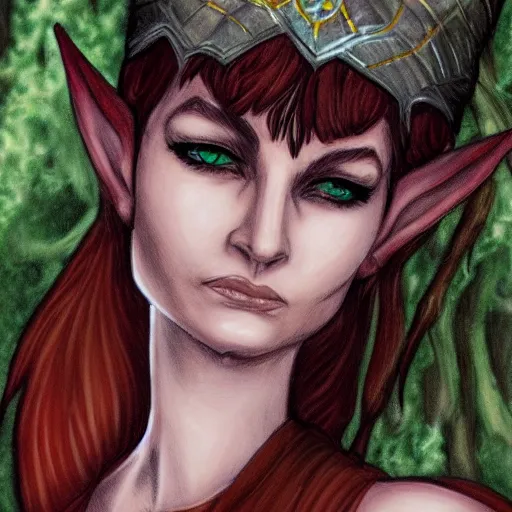 Prompt: a realistic portrait of a female elven wizard, in the style of Elfquest