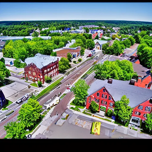 Image similar to drone view of main street newark valley n. y., photorealistic, photograph,