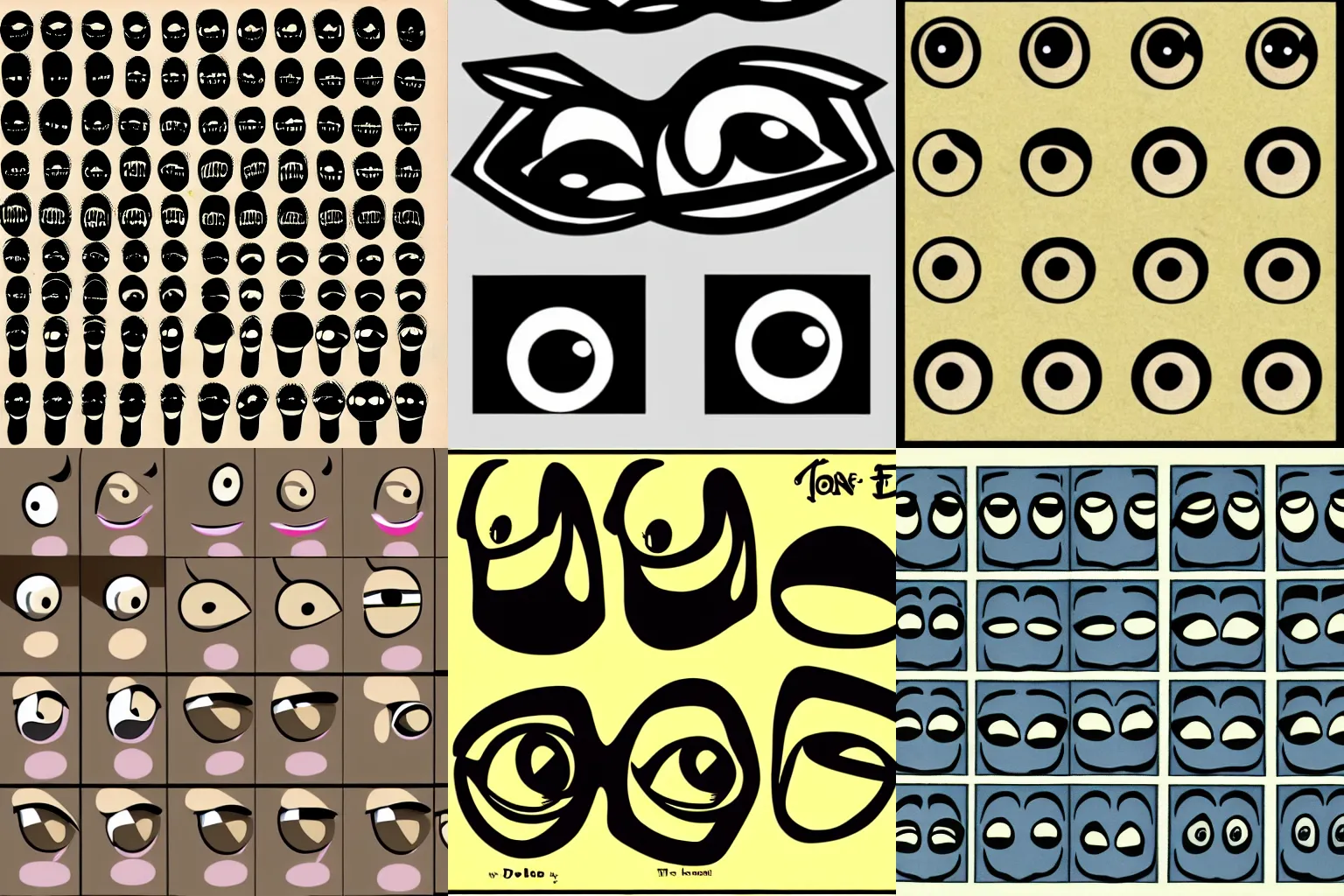 Prompt: toon eyes pupil set, sprite sheet, by disney 1 9 3 0