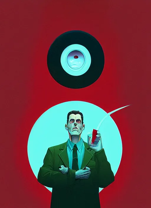 Image similar to poster artwork by Michael Whelan and Tomer Hanuka, of the game Portal, from scene from Twin Peaks, clean