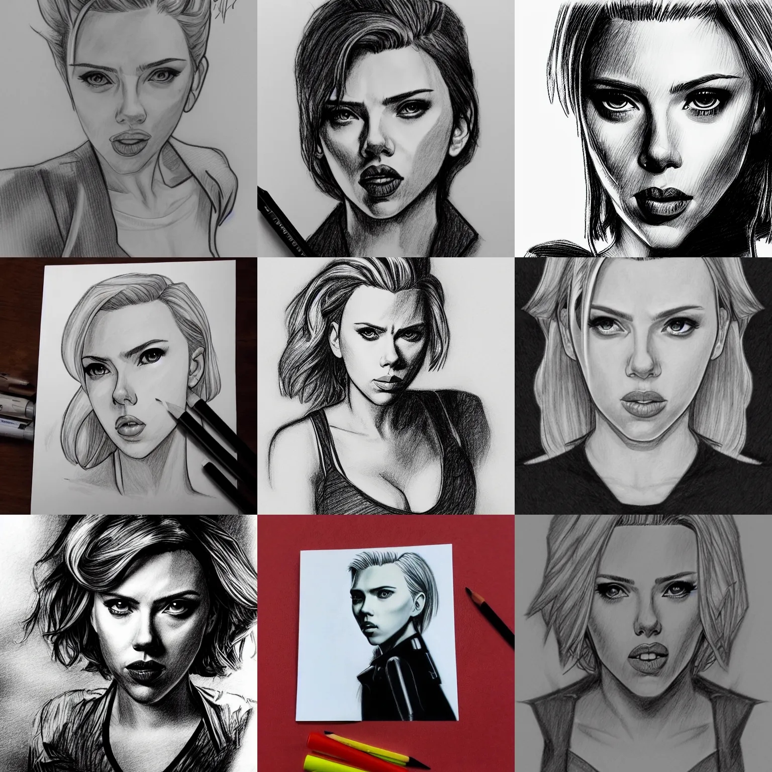 scarlett johansson as one punchman, manga pencil sketch | Stable 