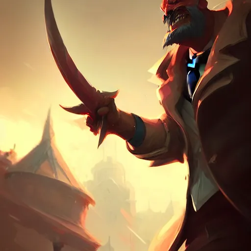 Image similar to concept art of league of legends character gentleman from hell, greg rutkowski, trending on artstation, highly detailed, photorealisitc, ambient lighting