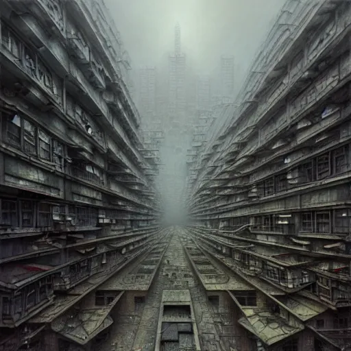 Image similar to brutalist, soviet architecture, kowloon city, hong kong, grey, intricate, ugly highly detailed, centered, digital painting, artstation, concept art, smooth, sharp focus, illustration, artgerm, tomasz alen kopera, peter mohrbacher, donato giancola, joseph christian leyendecker, wlop, boris vallejo