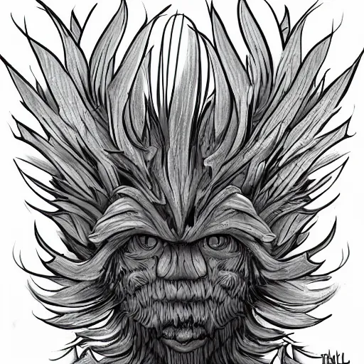 Image similar to A humanoid thistle monster, highly detailed, digital art, sharp focus, trending on art station, artichoke, anime art style