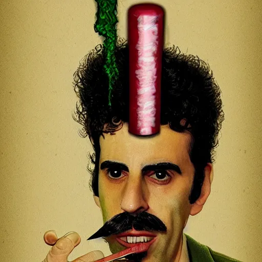 Image similar to Sacha Baron Cohen as borat smoking a giant rolled cannabis cigarette, caricature, smoke, amazing detail, digital art, artstation