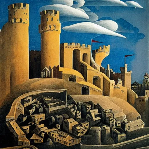 Image similar to by candido portinari riotous. a beautiful installation art of a castle in the clouds.