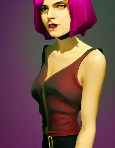 Image similar to smart female pirate captain 2 6 years old, bob haircut, fully clothed, wise, beautiful, portrait by stanley artgerm, dramatic lighting, trending on artstation, flat colour, geometric curves, gradient filter, red and purple and yellow back light, art deco pattern, sharp focus