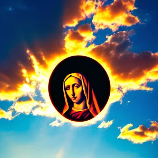 Image similar to shape of virgin mary face in sunset clouds