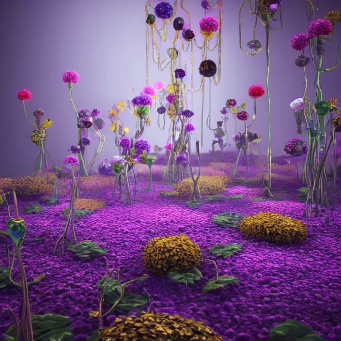 Prompt: abstract flowers _ in _ a _ surreal _ environment _ by _ salvador _ dali _ highly _ detailed _ 3 _ d _ render _ vray _ octane _ realistic _ lighting _ photo