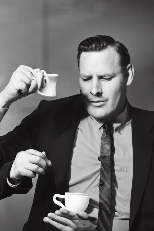 Image similar to a 5 0's detective having a cup of coffee