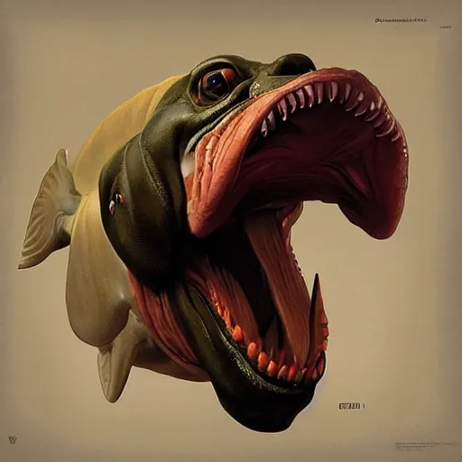 Image similar to piranha dog with 1 0 0 megabytes, by roberto ferri, by donatello, high complexity, trending on artstation,