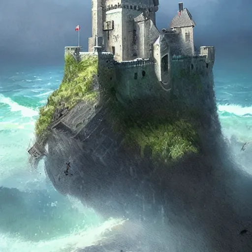 Image similar to a castle in the middle of the ocean,digital art,realistic,detailed,art by greg rutkowski