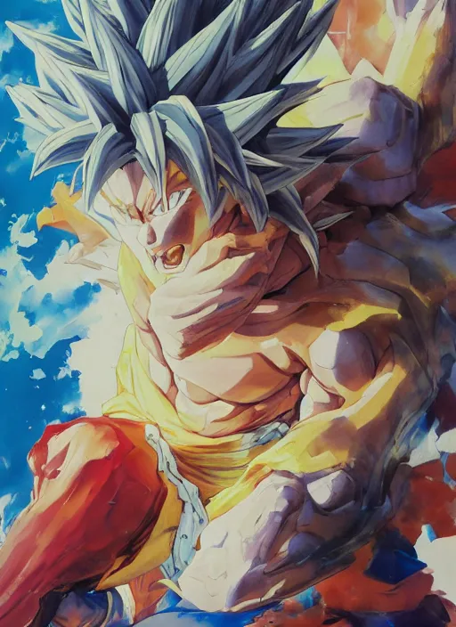 Image similar to semi reallistic gouache gesture painting, by yoshitaka amano, by ruan jia, by Conrad roset, by dofus online artists, detailed anime 3d render of goku KID super Saiyan, young goku blond,crono, Dragon Quest, crono, goku, portrait, cgsociety, artstation, rococo mechanical, Digital reality, sf5 ink style, dieselpunk atmosphere, gesture drawn