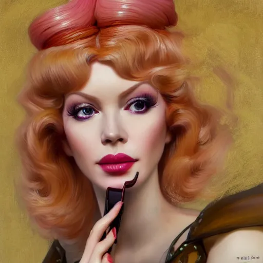 Prompt: portrait of angelyne makeup eating hamburgers, extra onions and ketchup, luscious patty with sesame seeds, feminine ethereal, handsome, d & d, fantasy, intricate, elegant, highly detailed, digital painting, artstation, concept art, matte, sharp focus, illustration, art by artgerm and greg rutkowski and alphonse mucha