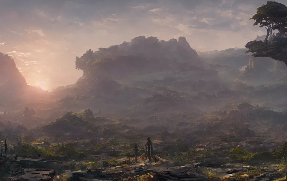 Image similar to A digital painting of a close-up view of wakanda, by Ismail Inceoglu and Caspar David Friedrich, stunning, photorealistic, highly-detailed, 4k, ue5, light effect, rtx on, realistic, cinematic, IMAX quality, trending on artstation