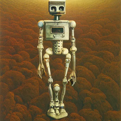 Image similar to Zdzisław Beksiński painting of a robot musician