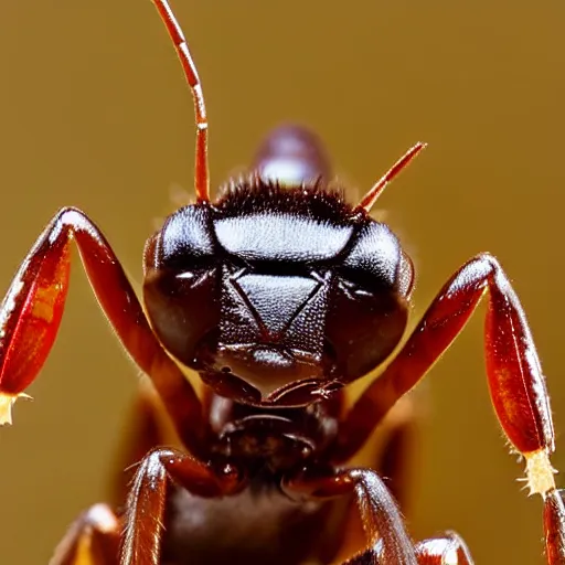 Prompt: A close-up view shot of an ant's head using Laowa 25mm at 5x magnification