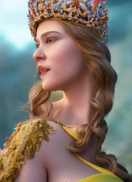Prompt: closeup face profile portrait of a fairytale princess wearing a crown eating cakes, bikini, depth of field, zeiss lens, fashion photoshoot, by dan decarlo, breathtaking, 8 k resolution, extremely detailed, beautiful, establishing shot, artistic, hyperrealistic, octane render