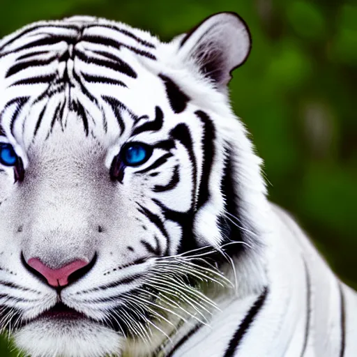 Image similar to realistic photo portrait of a white tiger | blue eyes | colorful blue eyes | cinematic photo | cinematic shot | epic | 8k resolution | realistic | hyperrealistic