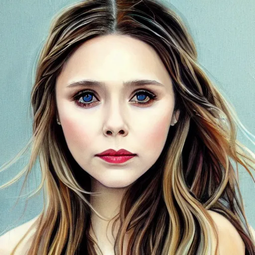 Prompt: Elizabeth Olsen in kimono art drawn in art style of WLOP full HD 4K highest quality realistic beautiful gorgeous natural WLOP artist painting