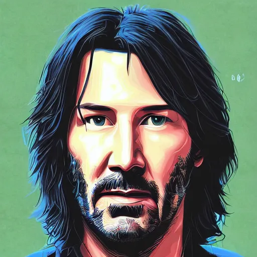 Prompt: Portrait of Keanu Reeves by dan mumford