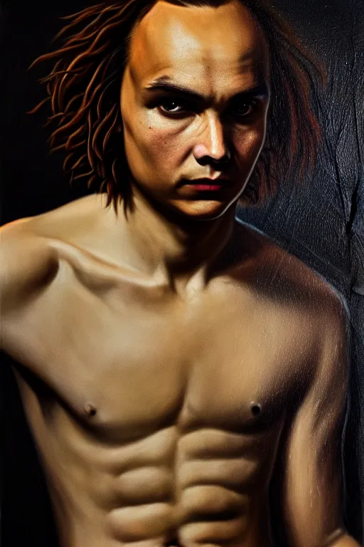 Image similar to Frank Dillane as Puck full body, oil on canvas,intricate portrait, 8k, highly professionally detailed, HDR, CGsociety