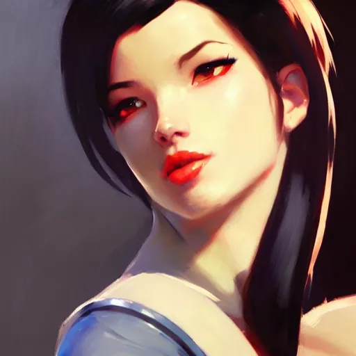 Image similar to Greg Manchess portrait painting o Tifa Lockheart as Overwatch character, medium shot, asymmetrical, profile picture, Organic Painting, sunny day, Matte Painting, bold shapes, hard edges, street art, trending on artstation, by Huang Guangjian and Gil Elvgren and Sachin Teng