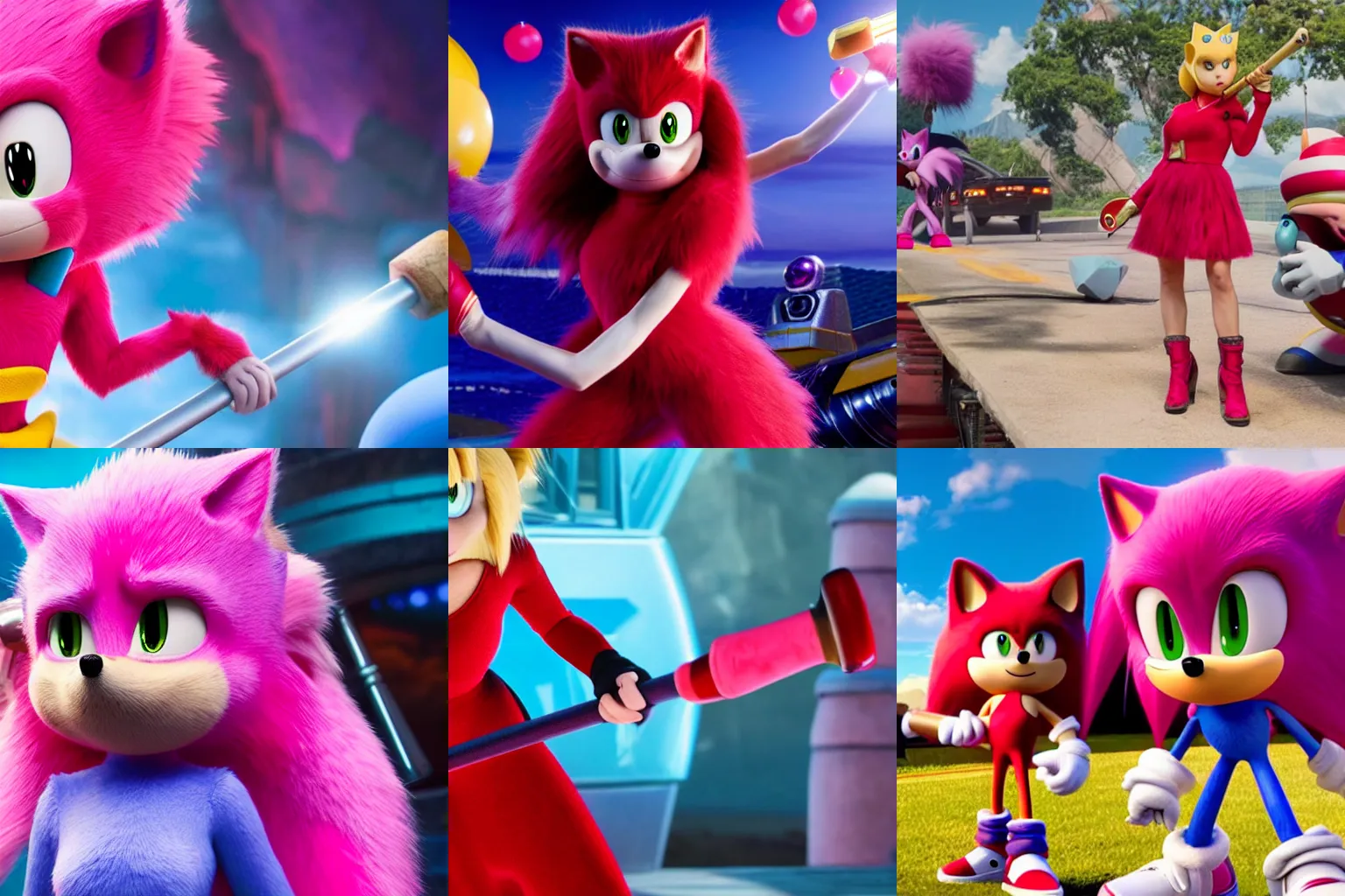 A still of Amy Rose in the Sonic the Hedgehog movie 3, Stable Diffusion