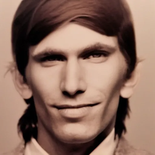 Image similar to A photograph portrait of Jerma985 with short-medium length hair a combover wearing early 1970s menswear in the early 1970s, taken in the early 1970s, grainy, taken on a 1970s Polaroid Camera, realistic, hyperrealistic, very realistic, highly detailed, very detailed, extremely detailed, detailed, digital art, trending on artstation, colorized photo